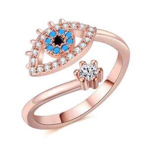 Evil Eye Adjustable Ring Blue White Black CZ Crystals Rose Gold Elegeant Stylish